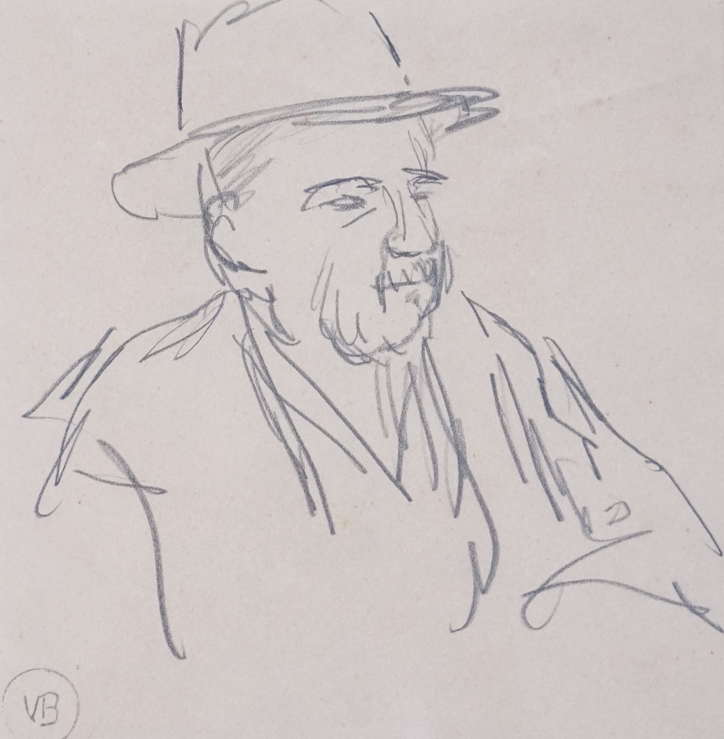 Vanessa Bell (English, 1879-1961), 'Man in a hat', Café drawing Paris 1920's, pencil on paper, 18 x 17cm